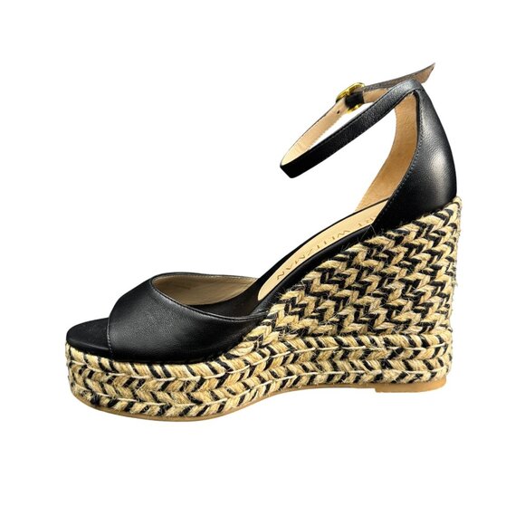 Stuart Weitzman Nudist Curve Espadrille Wedge Sandals Black, 7.5B WORN ONCE - Picture 4 of 9